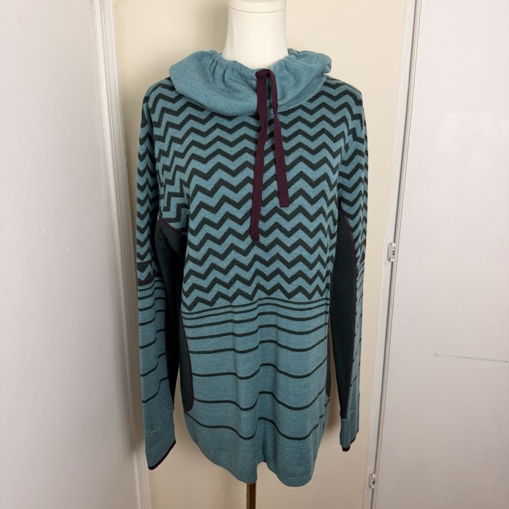 Smartwool Optic Frills Double Knit Pullover Sweater Womens XL Marine  Blue Cowl